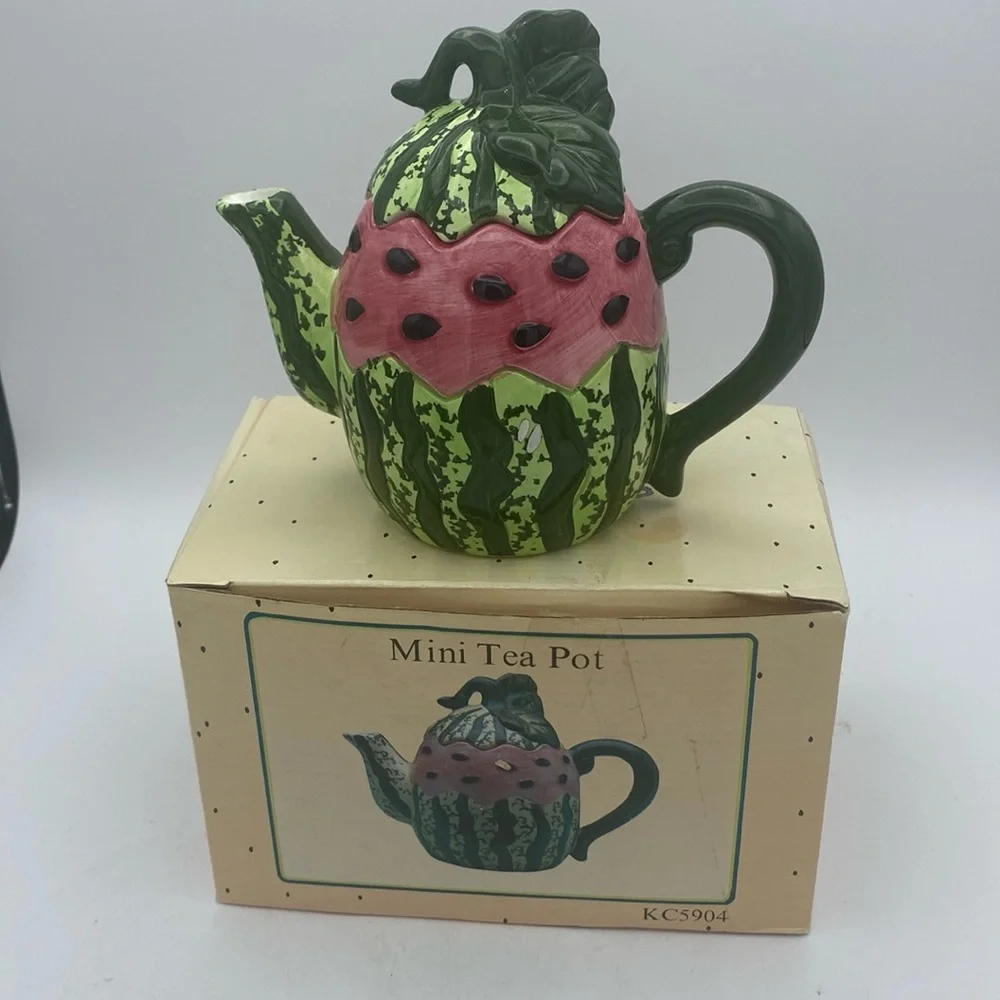 VTG  Cracker Barrel mini Watermelon ceramic Teapot w/ box